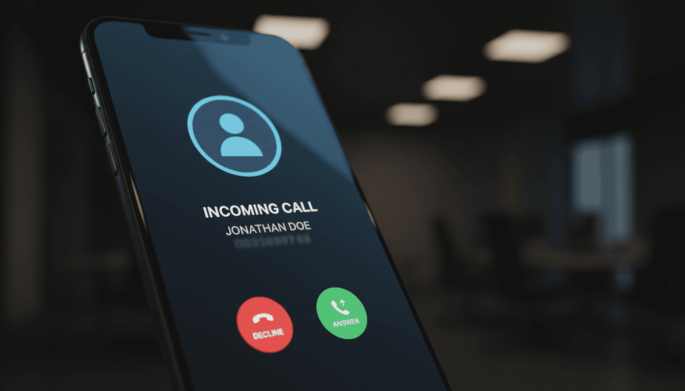 AI receptionist answering a business call on a smartphone screen